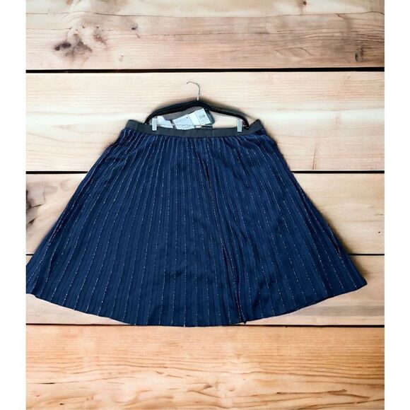 Womens Navy Metallic Pull On Styling Tea-Length Cocktail Pleated Skirt - Picture 5 of 8